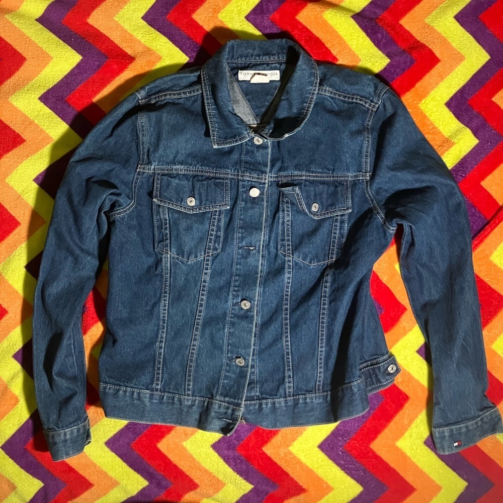 Vintage Y2K Tommy Hilfiger USA flag jean jacket
